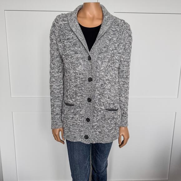 Lands’ End Drifter 100% Cotton Cable Knit Gray Button Up Cardigan-Small(6/8) - Picture 1 of 8